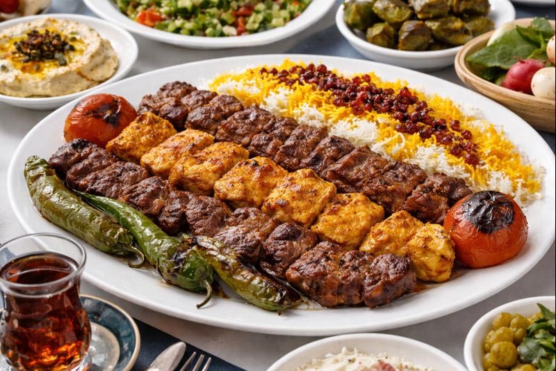 Joojeh kebab with saffron rice at Rockni